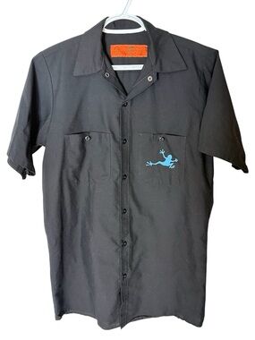 RED KAP Black Short Sleeve Button Down Mechanic  Shirt Blue Frog Studios Small